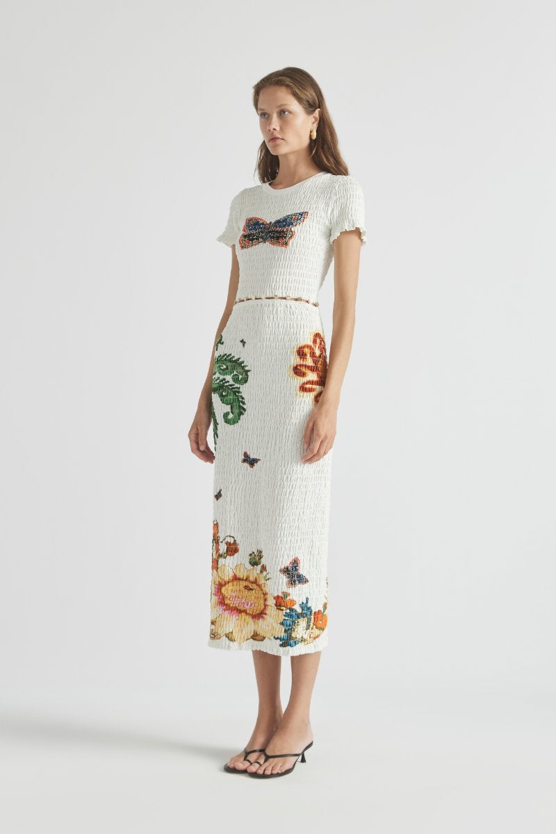 HOME OF THE ART SHIRRED LONG DRESS-LAPIS Midi Dress ANTIPODEAN