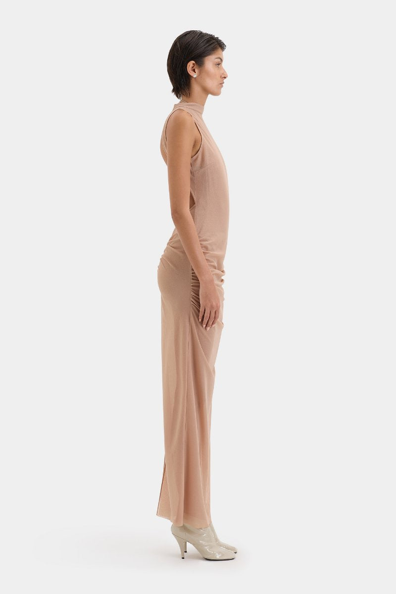 RUBY OPEN BACK GOWN-LIGHT TAN Midi Dress SIR.