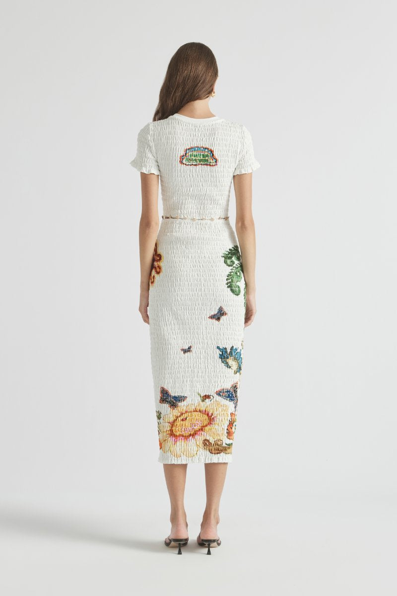 HOME OF THE ART SHIRRED LONG DRESS-LAPIS Midi Dress ANTIPODEAN