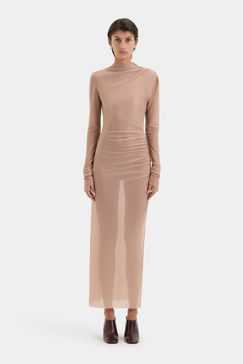 RUBY DRAPED GOWN-LIGHT TAN Midi Dress SIR.