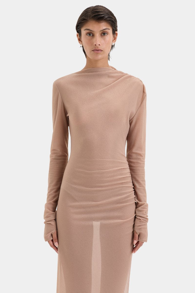 RUBY DRAPED GOWN-LIGHT TAN Midi Dress SIR.