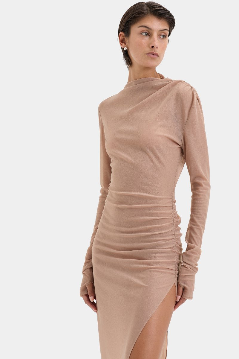 RUBY DRAPED GOWN-LIGHT TAN Midi Dress SIR.