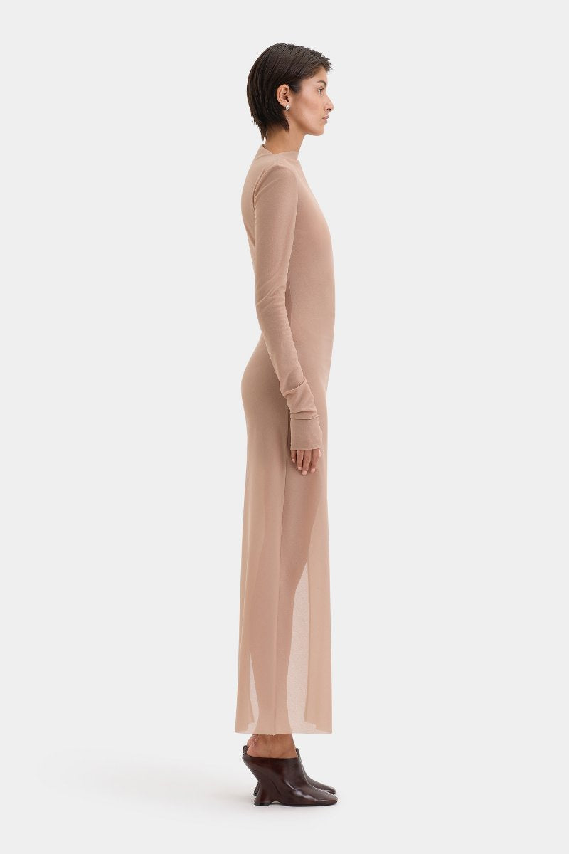 RUBY DRAPED GOWN-LIGHT TAN Midi Dress SIR.