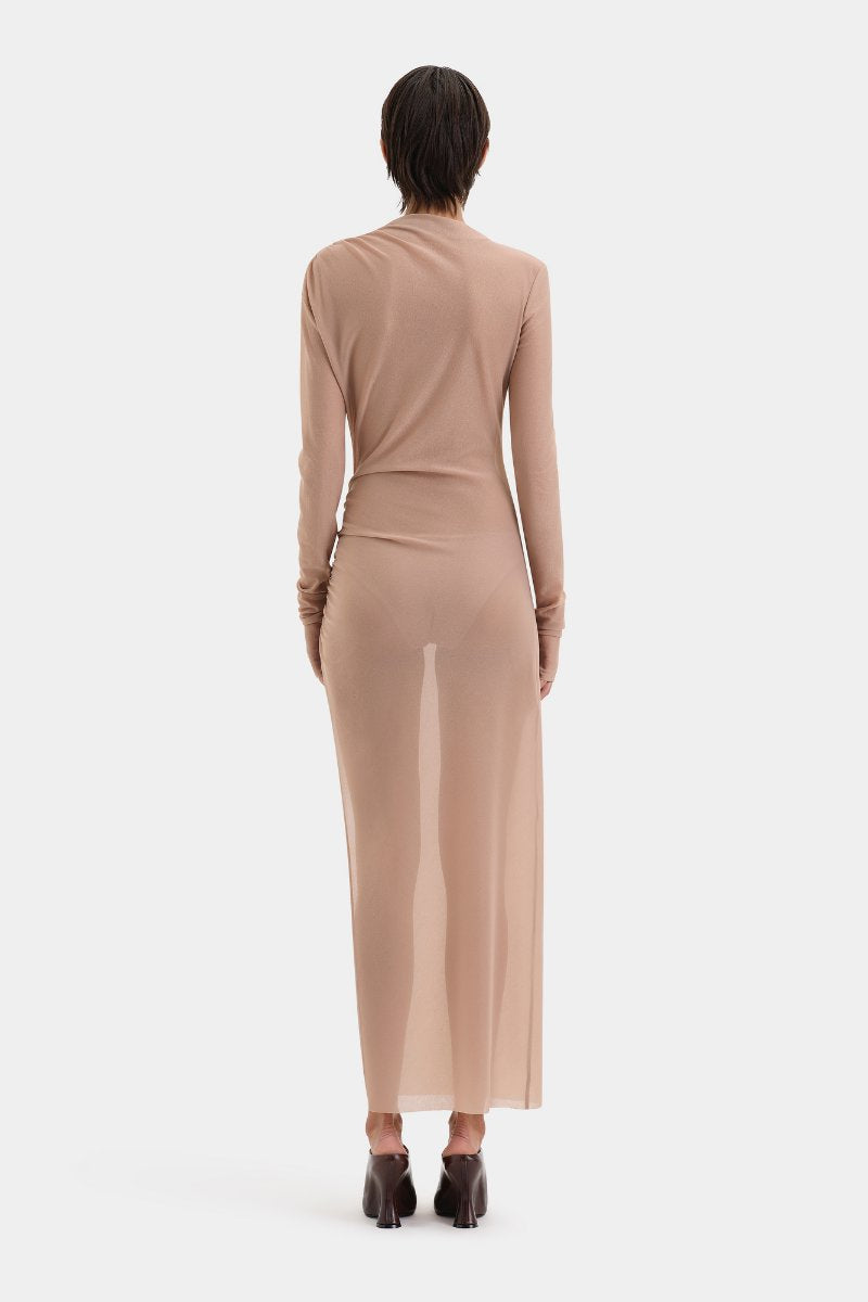 RUBY DRAPED GOWN-LIGHT TAN Midi Dress SIR.
