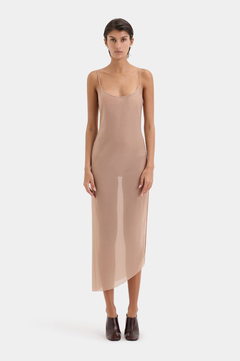 RUBY DRAPED GOWN-LIGHT TAN Midi Dress SIR.