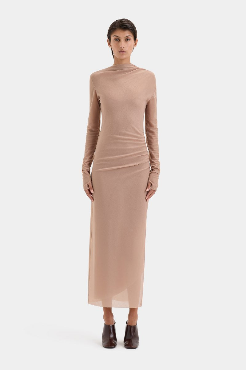 RUBY DRAPED GOWN-LIGHT TAN Midi Dress SIR.