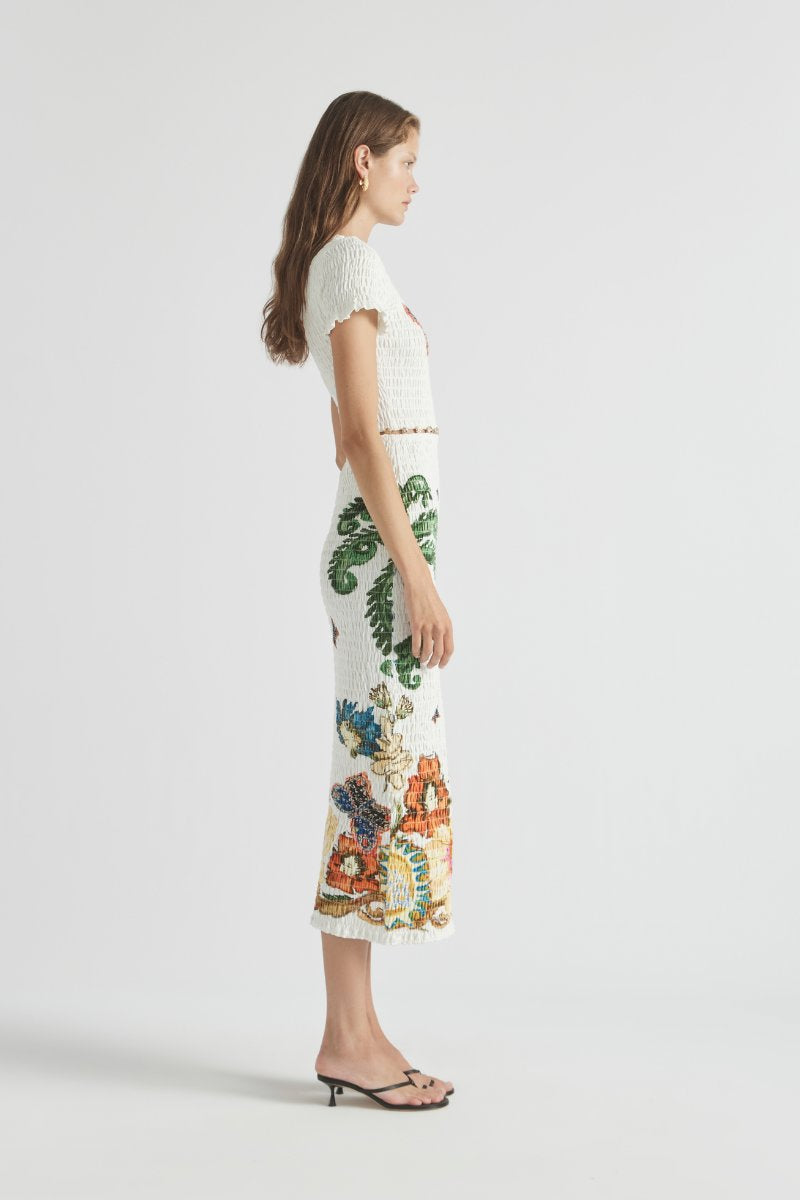 HOME OF THE ART SHIRRED LONG DRESS-LAPIS Midi Dress ANTIPODEAN