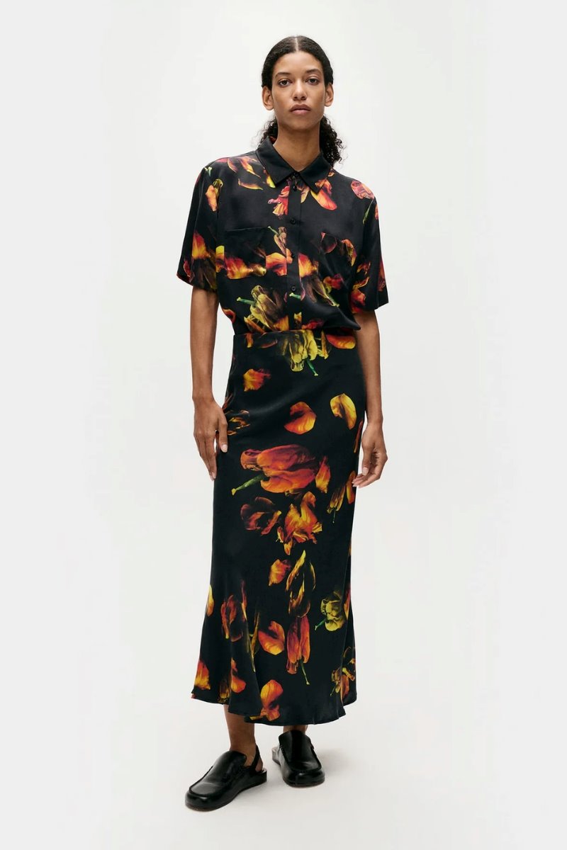 LONG BIAS CUT SKIRT-TULIPA BLACK Skirts Silk Laundry
