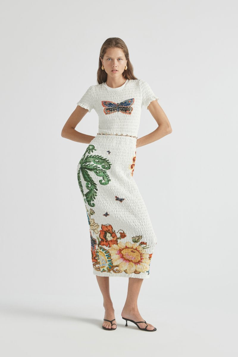 HOME OF THE ART SHIRRED LONG DRESS-LAPIS Midi Dress ANTIPODEAN