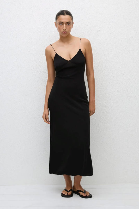 LOW BACK SLIP DRESS-BLACK Maxi Dress Matteau