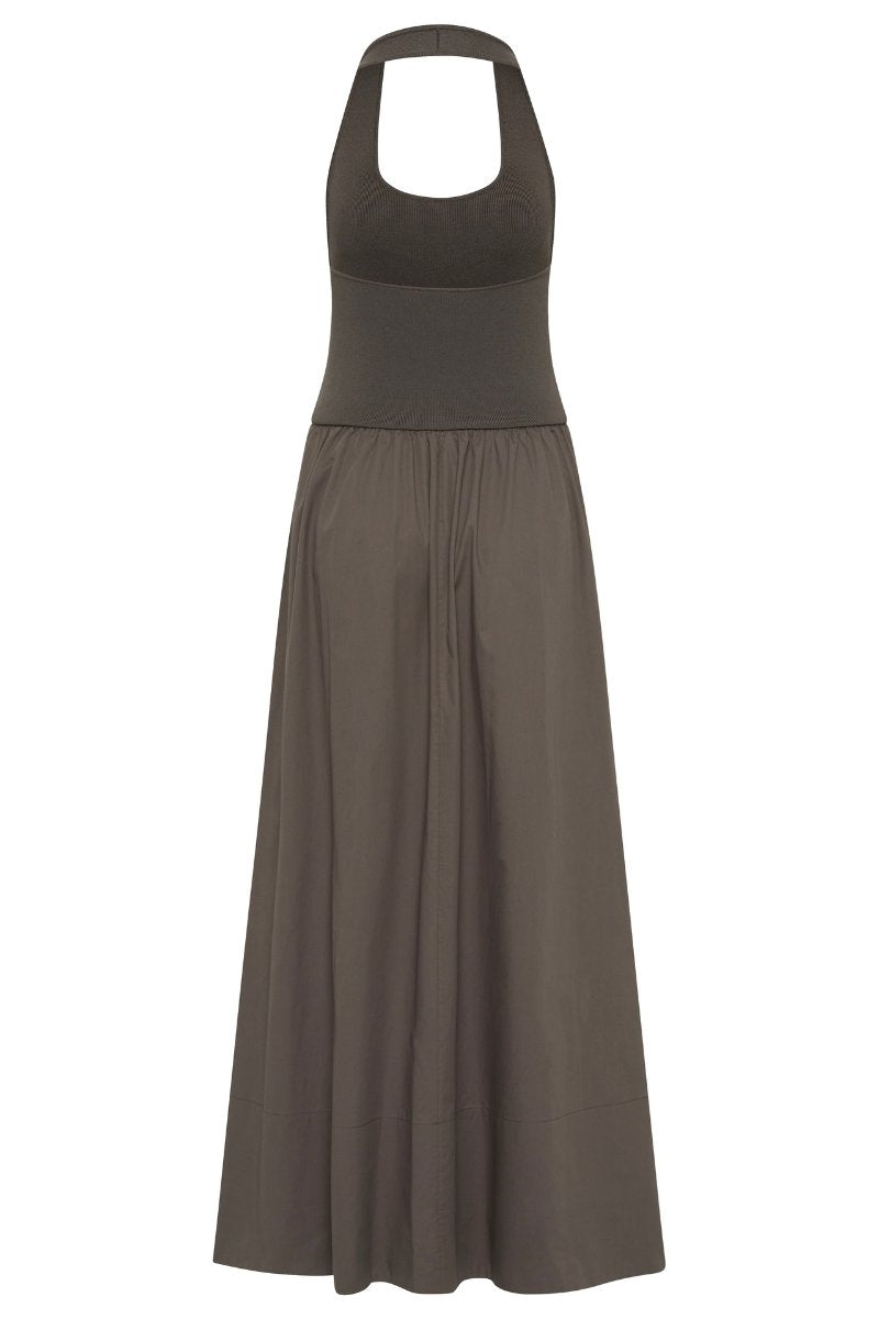 HALTER GATHERED DRESS-KHAKI Maxi Dress ST AGNI