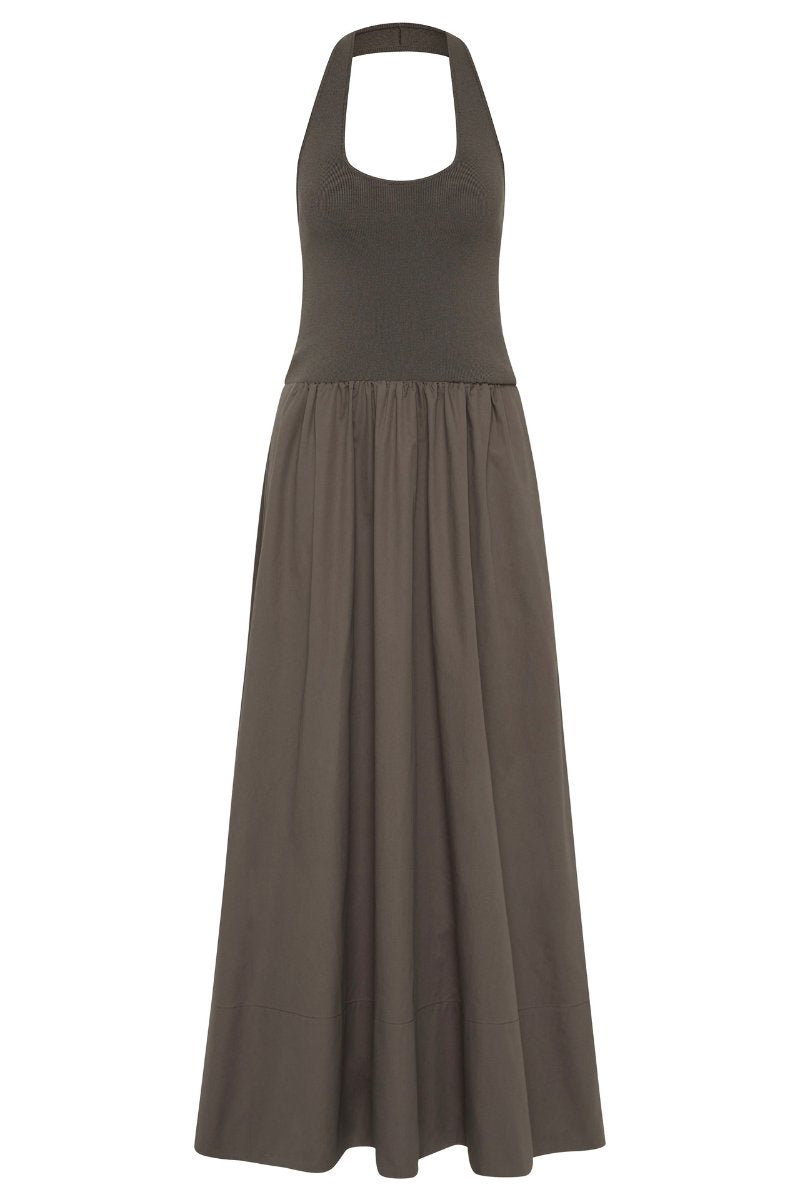 HALTER GATHERED DRESS-KHAKI Maxi Dress ST AGNI