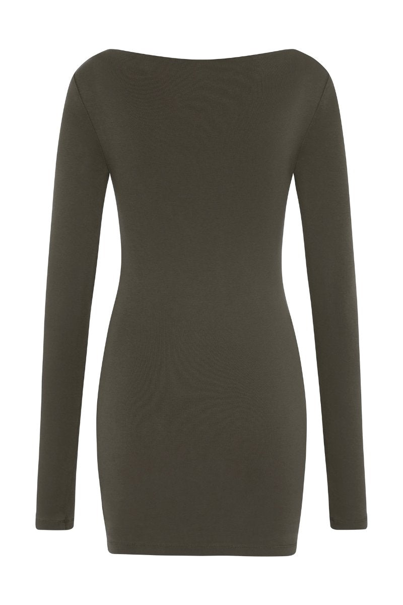 ORGANIC COTTON BATEAU DRESS-KHAKI Mini Dress ST AGNI