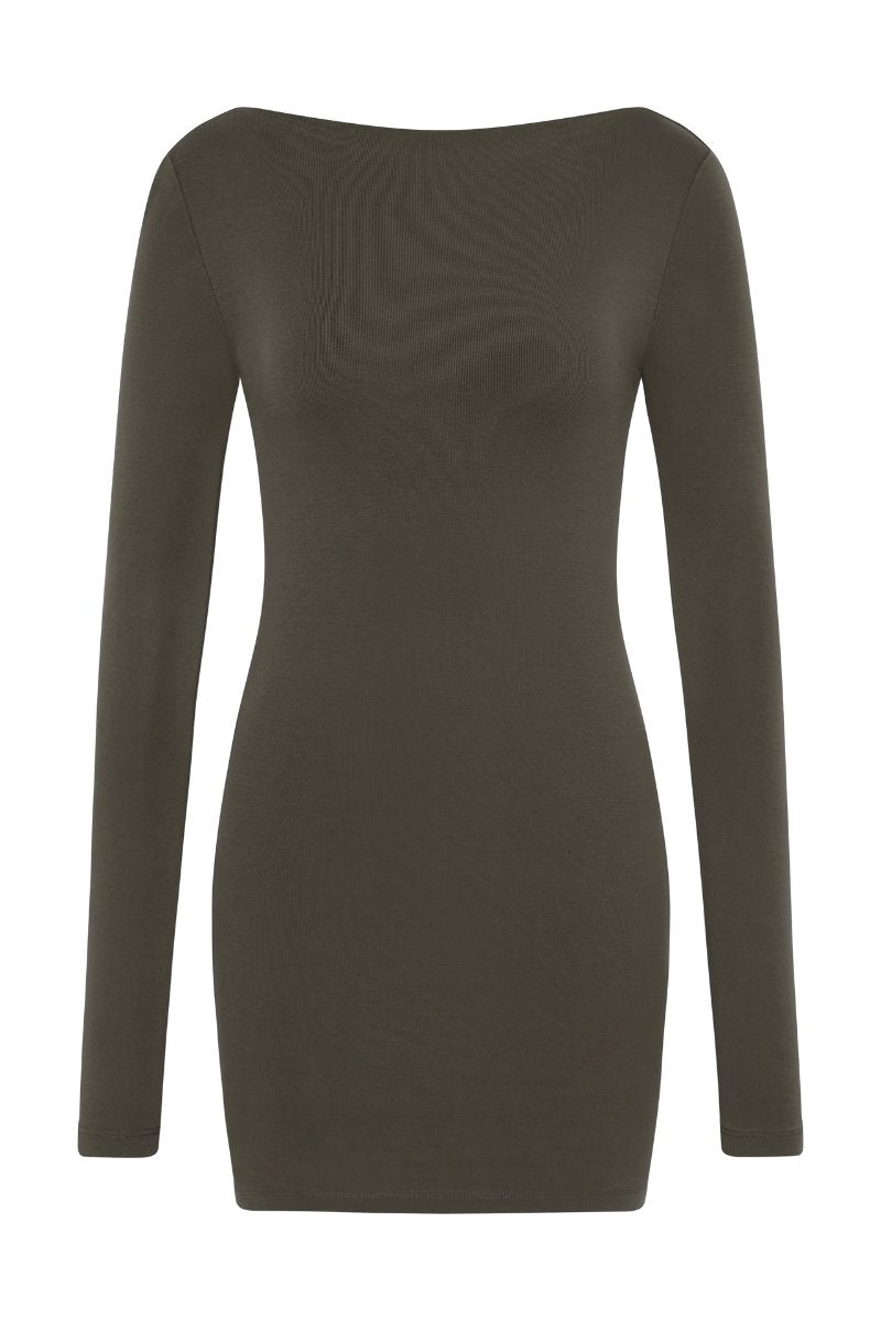 ORGANIC COTTON BATEAU DRESS-KHAKI Mini Dress ST AGNI