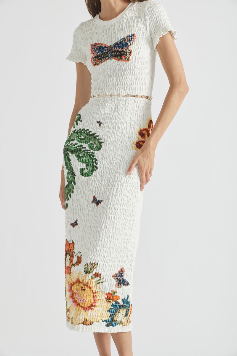 HOME OF THE ART SHIRRED LONG DRESS-LAPIS Midi Dress ANTIPODEAN
