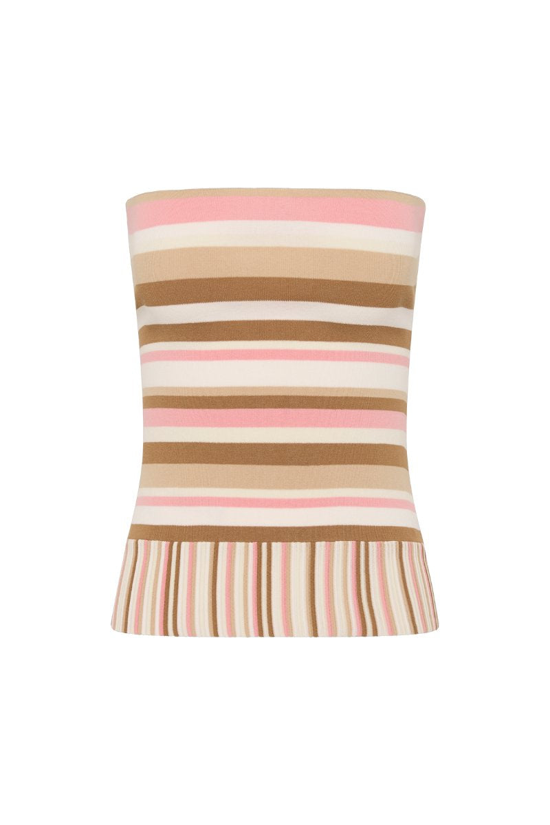 CITARA STRAPLESS TOP-PUCE SEPIA STRIPE Tops Faithfull the Brand