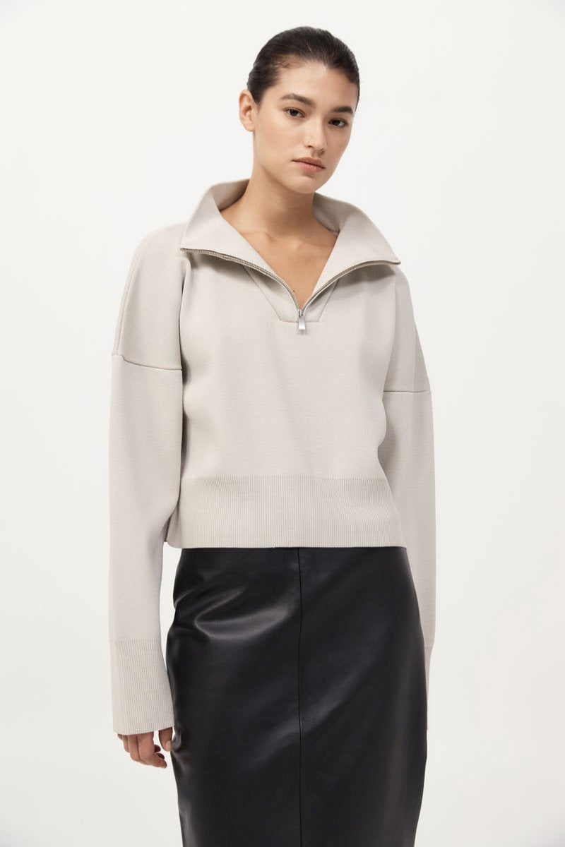 MILANO KNIT ZIP JUMPER-SILVER Knitwear ST AGNI