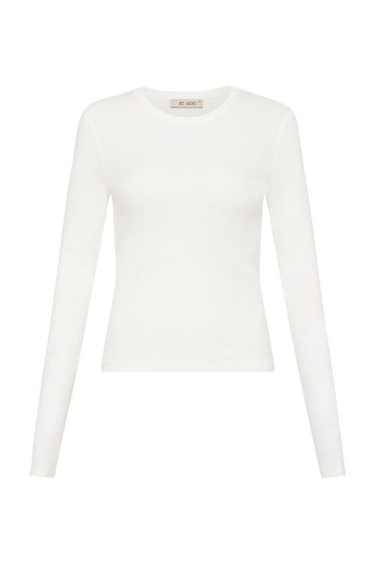 ORGANIC COTTON LONG SLEEVE TOP-WHITE Tops ST AGNI