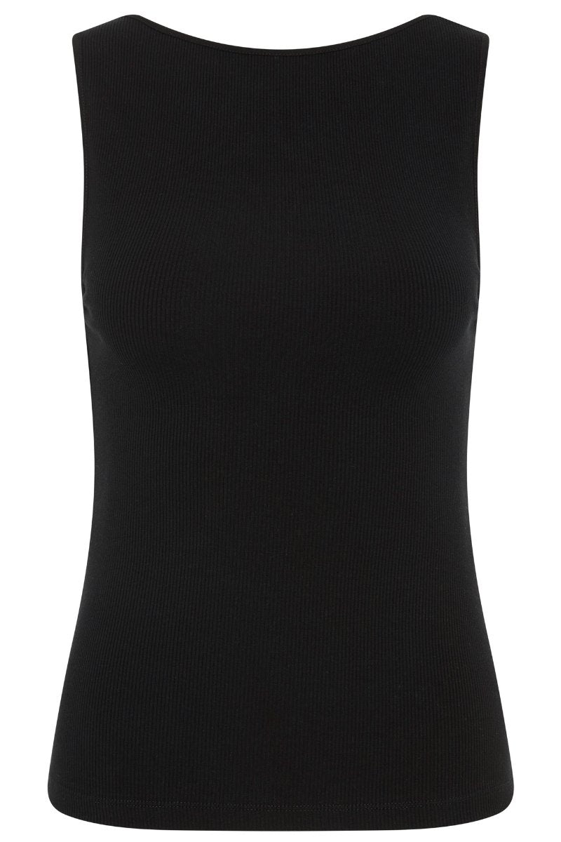 RIB BATEAU CUT OUT TOP-BLACK Tops ST AGNI