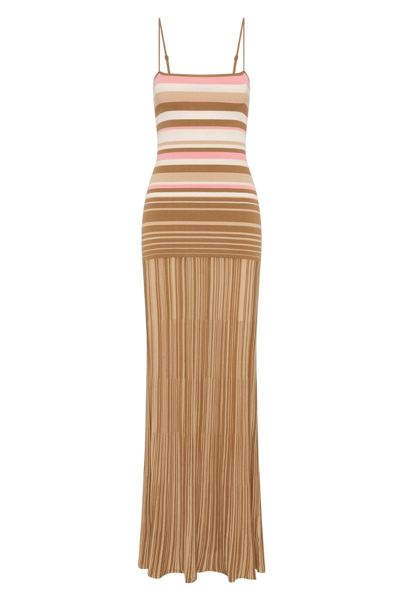 ESENIA KNIT DRESS-PUCE SEPIA STRIPE Maxi Dress Faithfull the Brand