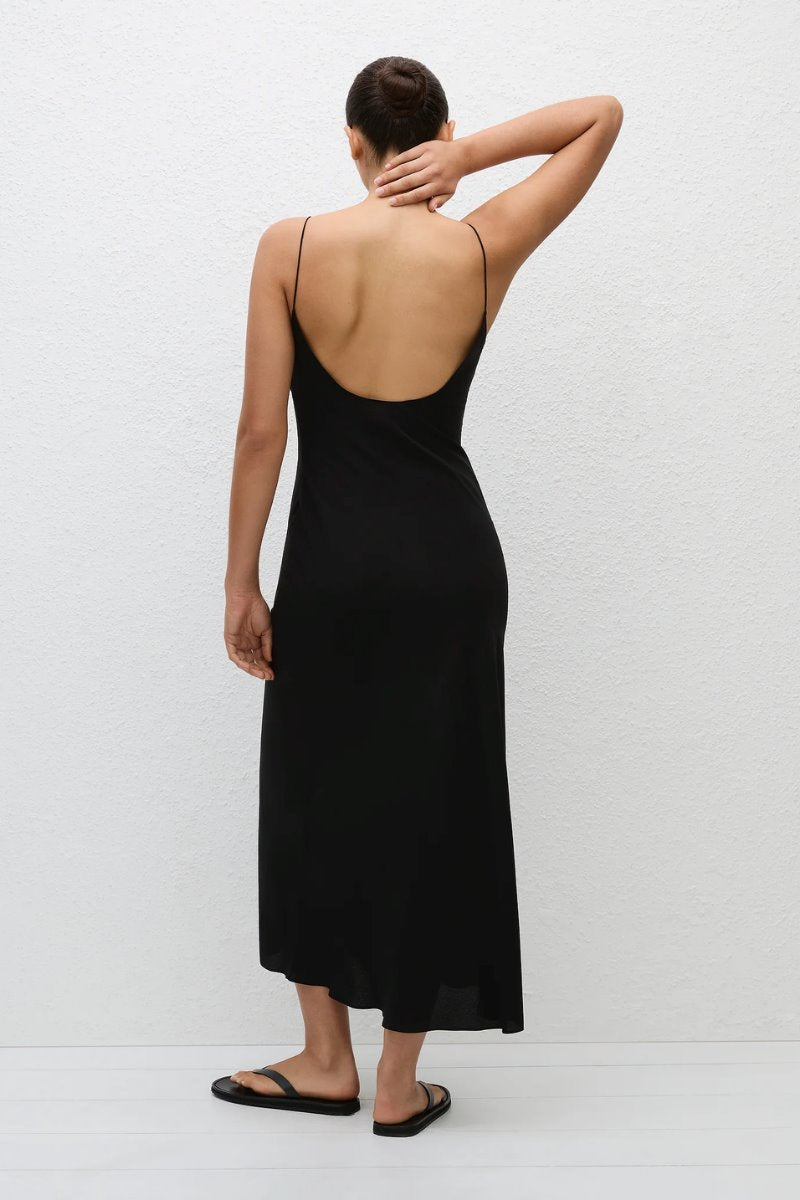 LOW BACK SLIP DRESS-BLACK Maxi Dress Matteau