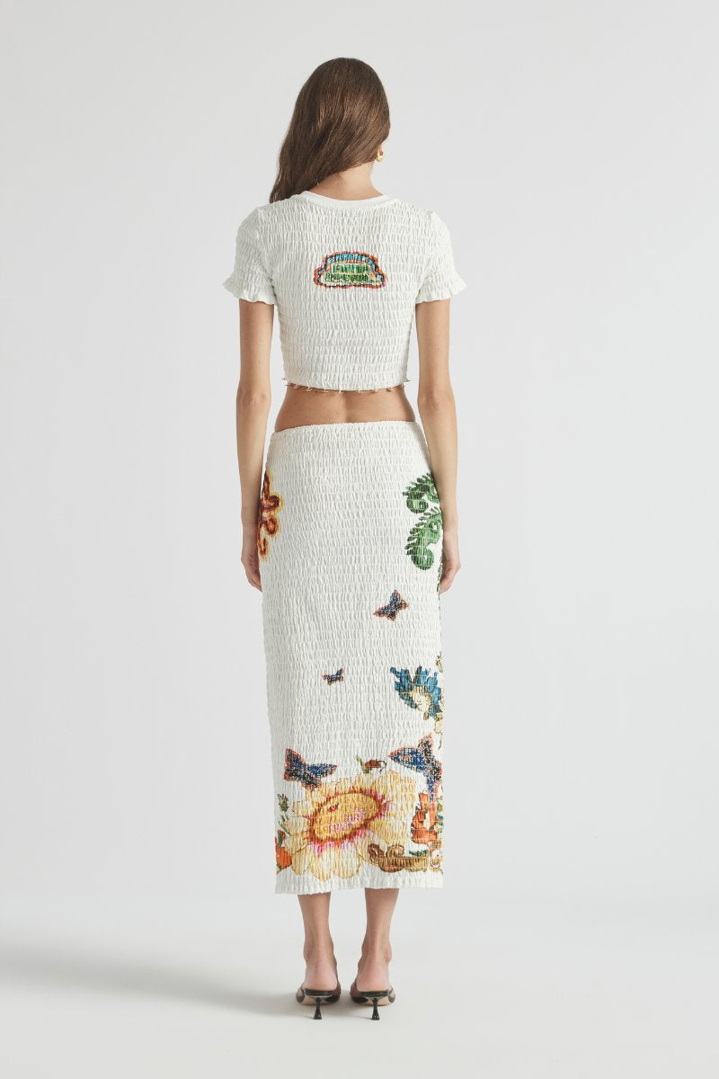 HOME OF THE ART SHIRRED LONG DRESS-LAPIS Midi Dress ANTIPODEAN