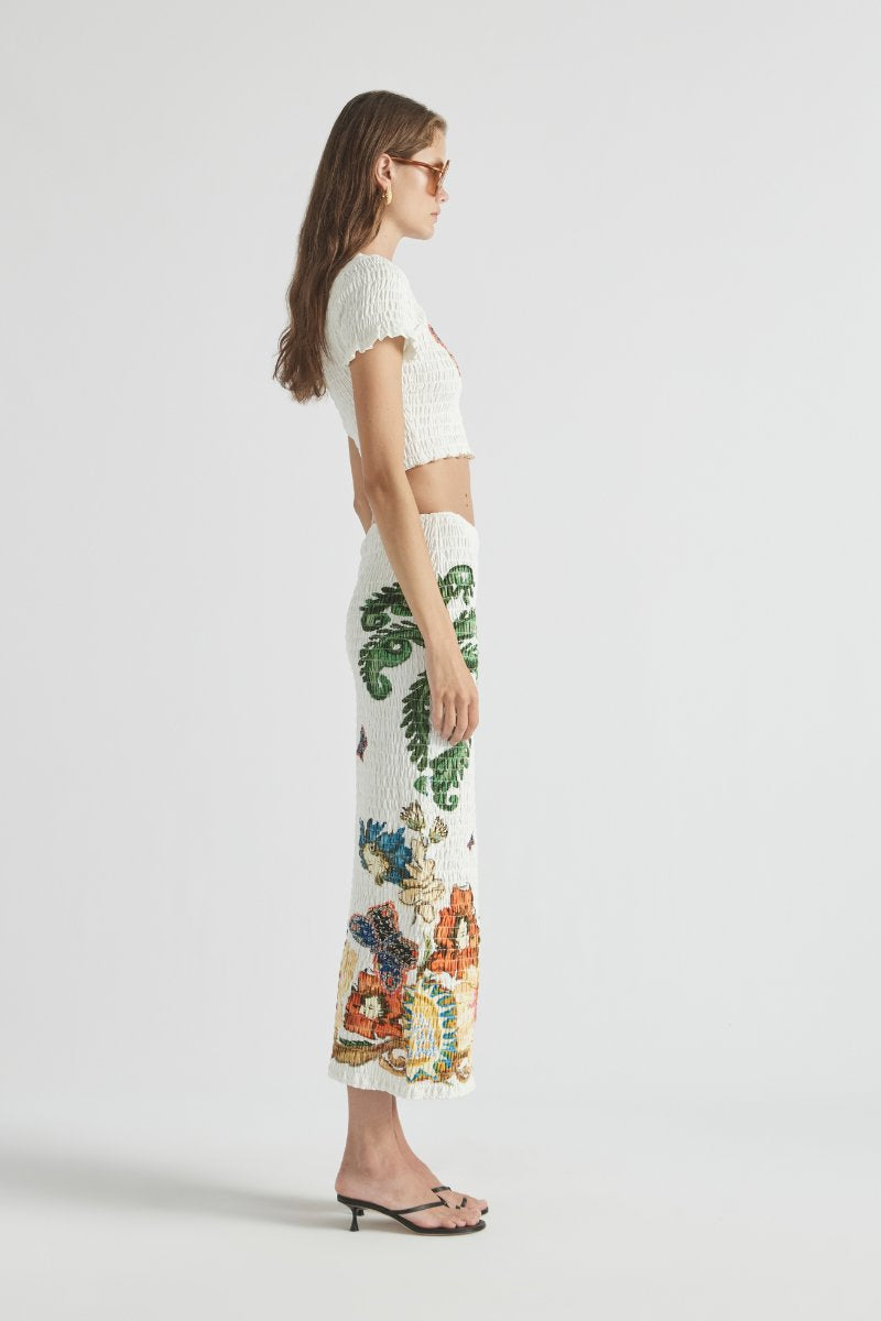 HOME OF THE ART SHIRRED LONG DRESS-LAPIS Midi Dress ANTIPODEAN