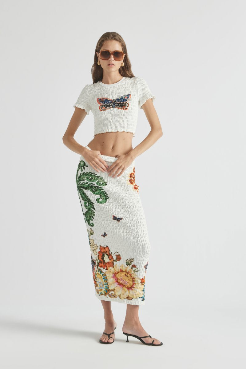 HOME OF THE ART SHIRRED LONG DRESS-LAPIS Midi Dress ANTIPODEAN
