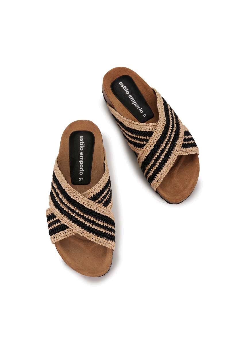 BASK SLIDE-BLACK/NATURAL Shoes Estilo Emporio 36 Black Natural