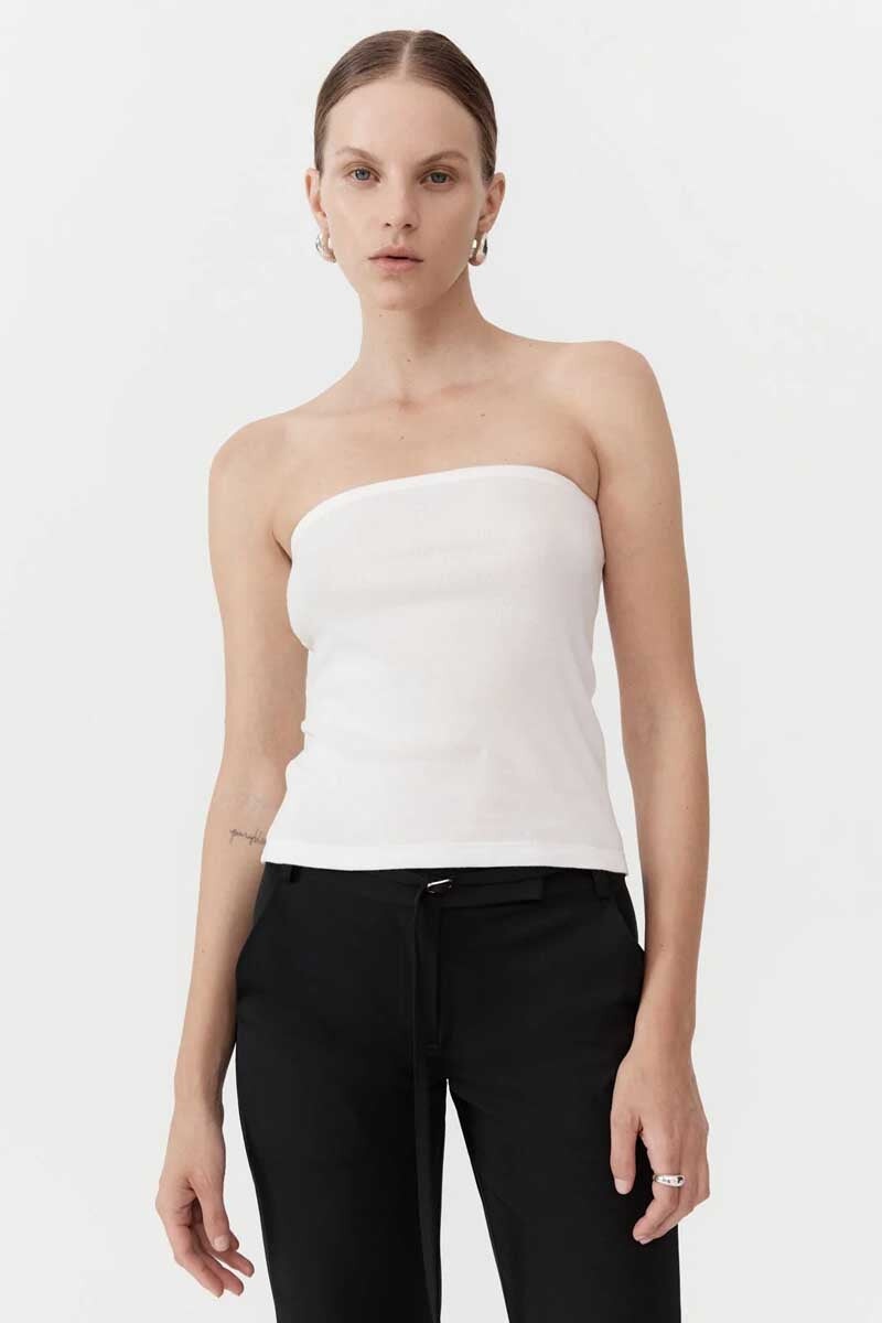 ORGANIC COTTON STRAPLESS TOP-WHITE Tops ST AGNI