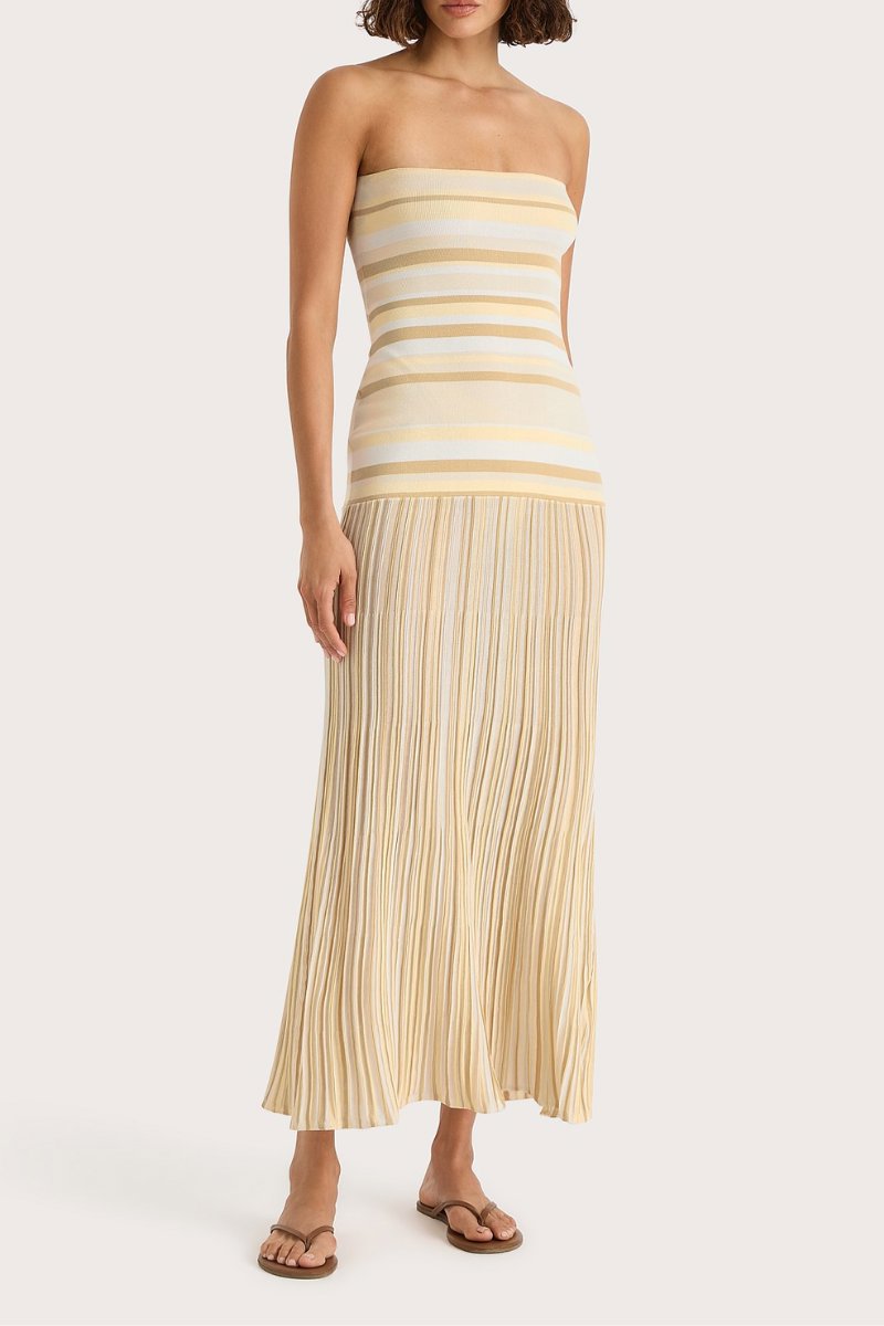 CITARA STRAPLESS DRESS-BUTTER STRIPE Maxi Dress Faithfull the Brand