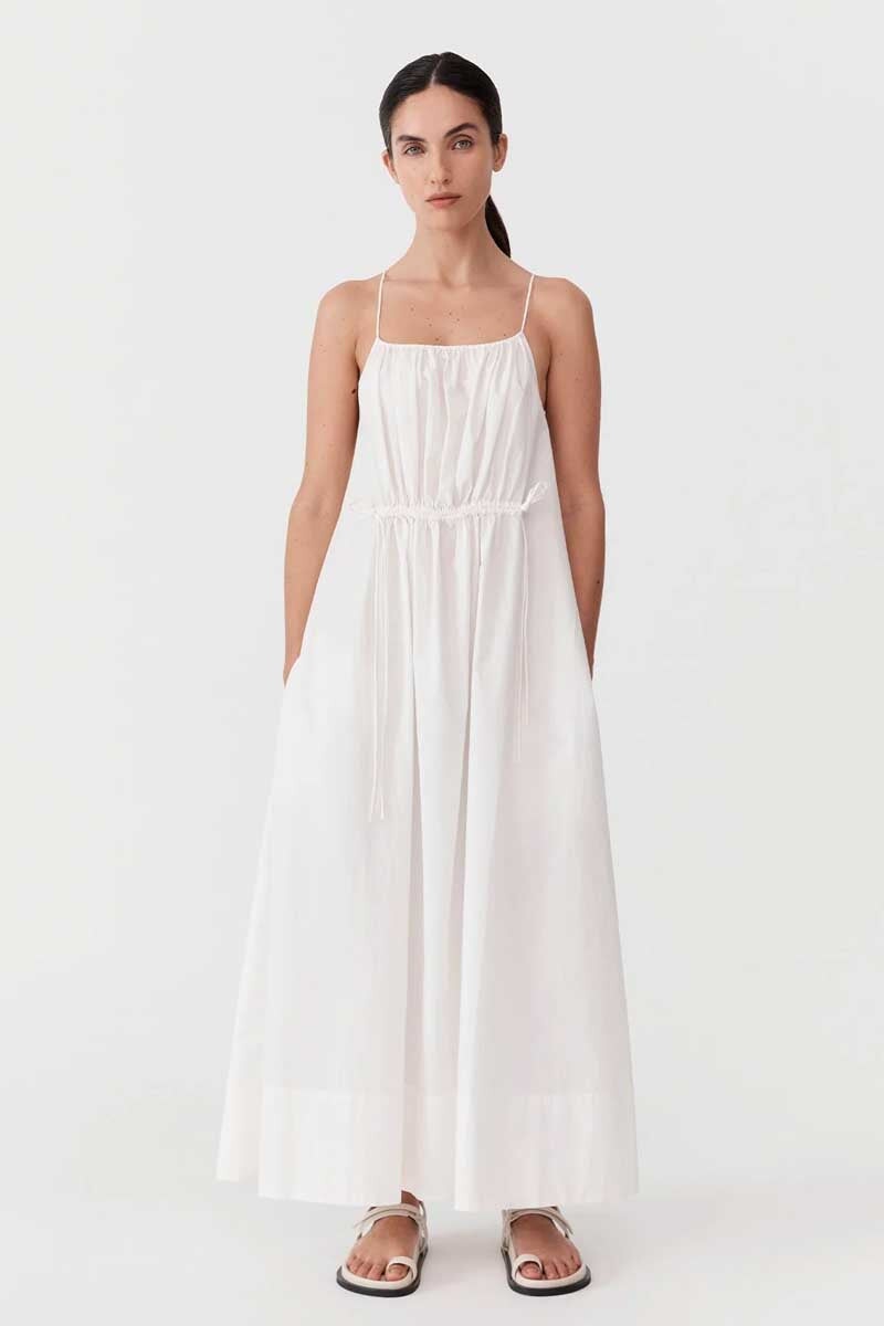 RELAXED DRAWSTRING DRESS-WHITE Dress ST AGNI XS White
