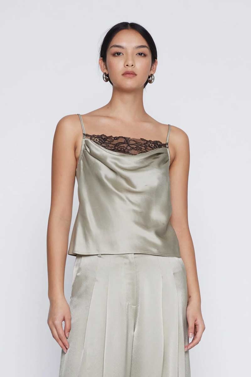CAMILLA TOP-TAUPE W/ BLACK LACE Tops Anna Quan 6 Taupe with Black Lace