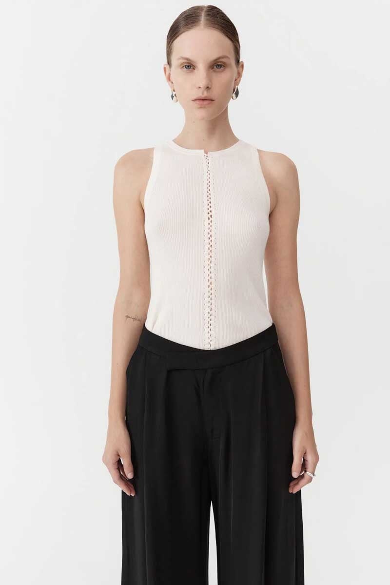 STITCH DETAIL TANK-IVORY Tops ST AGNI