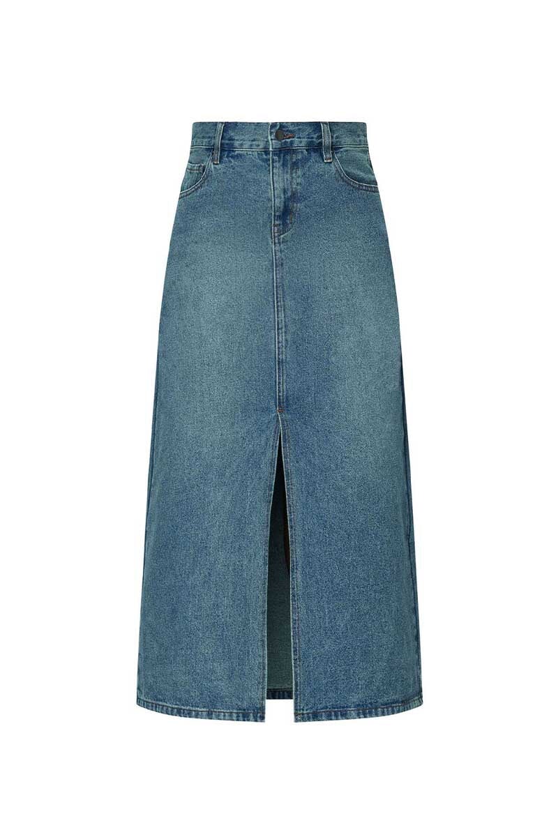 DENIM MAXI SKIRT-MID WASH INDIGO Skirts Wynn Hamlyn 4 Mid Wash Indigo