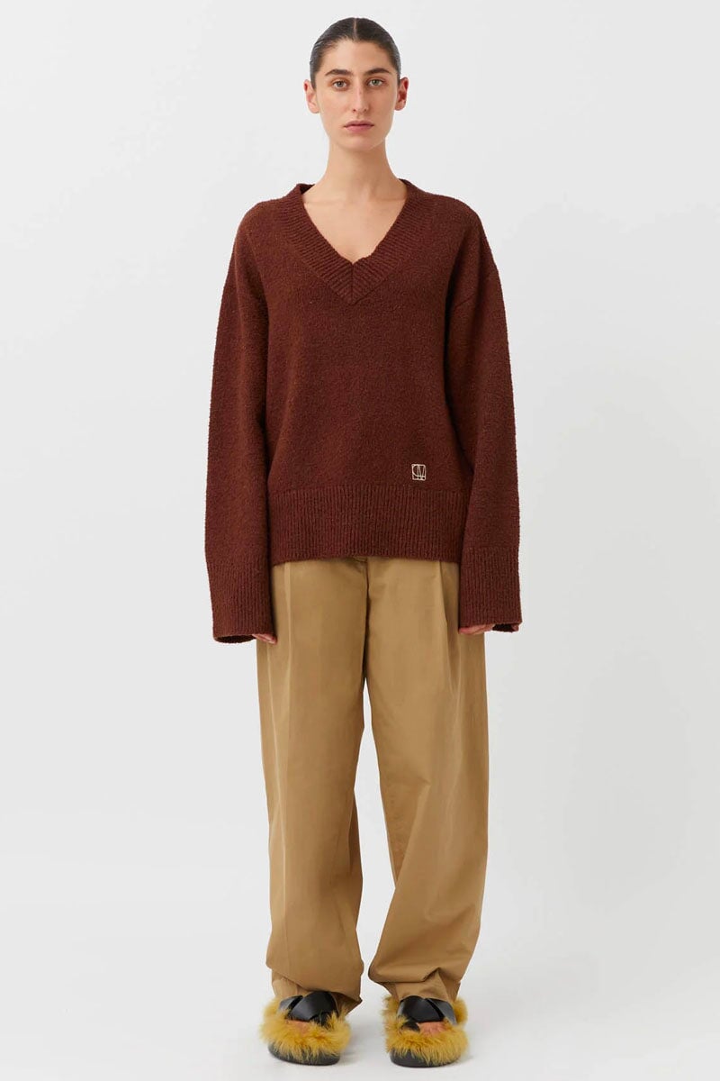 BAUER V NECK SWEATER-REDWOOD Sweats Camilla and Marc
