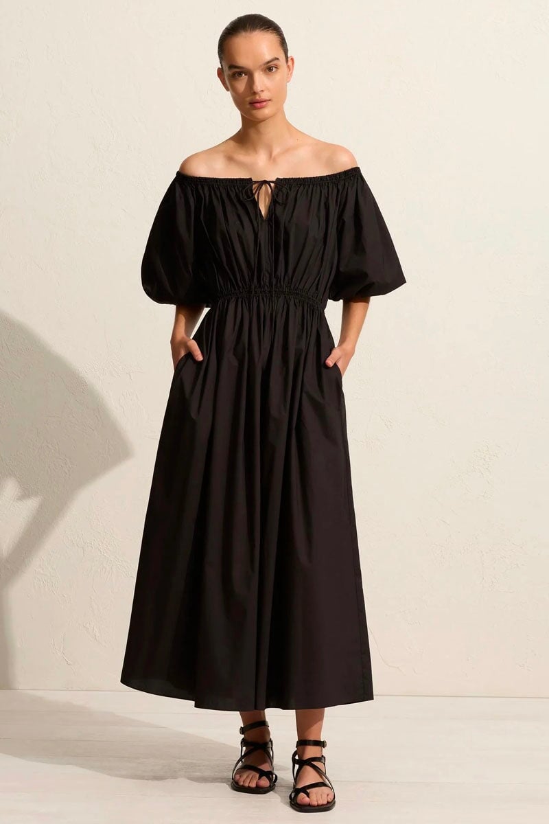OFF THE SHOULDER MIDI DRESS-BLACK Dress Matteau 1 Black