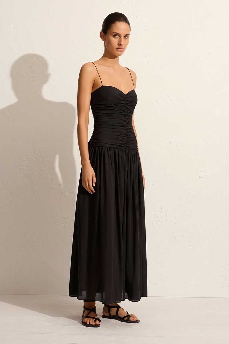 GATHERED DROP WAIST DRESS-BLACK Dress Matteau