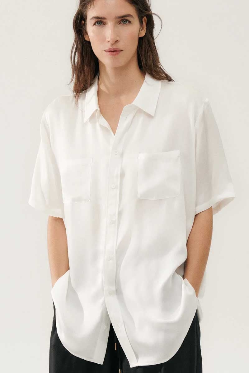 SHORT SLEEVE BOYFRIEND SHIRT-WHITE Tops Silk Laundry