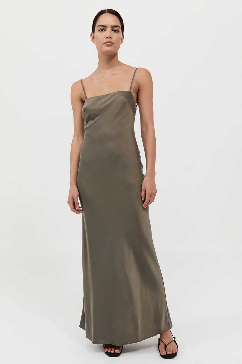 LOW BACK SLIP DRESS-KELP Dress ST AGNI