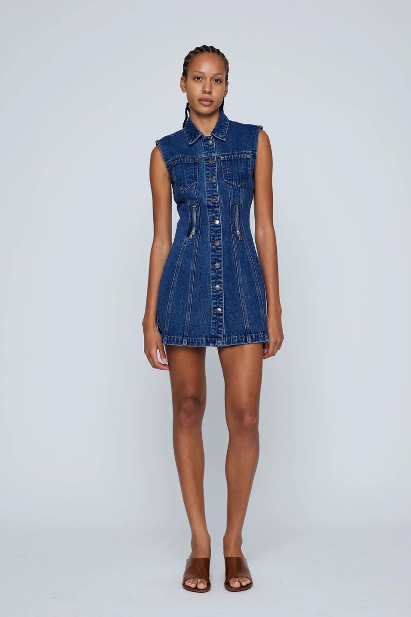 ZIPPER DENIM MINI DRESS-INDIGO Mini Dress Wynn Hamlyn