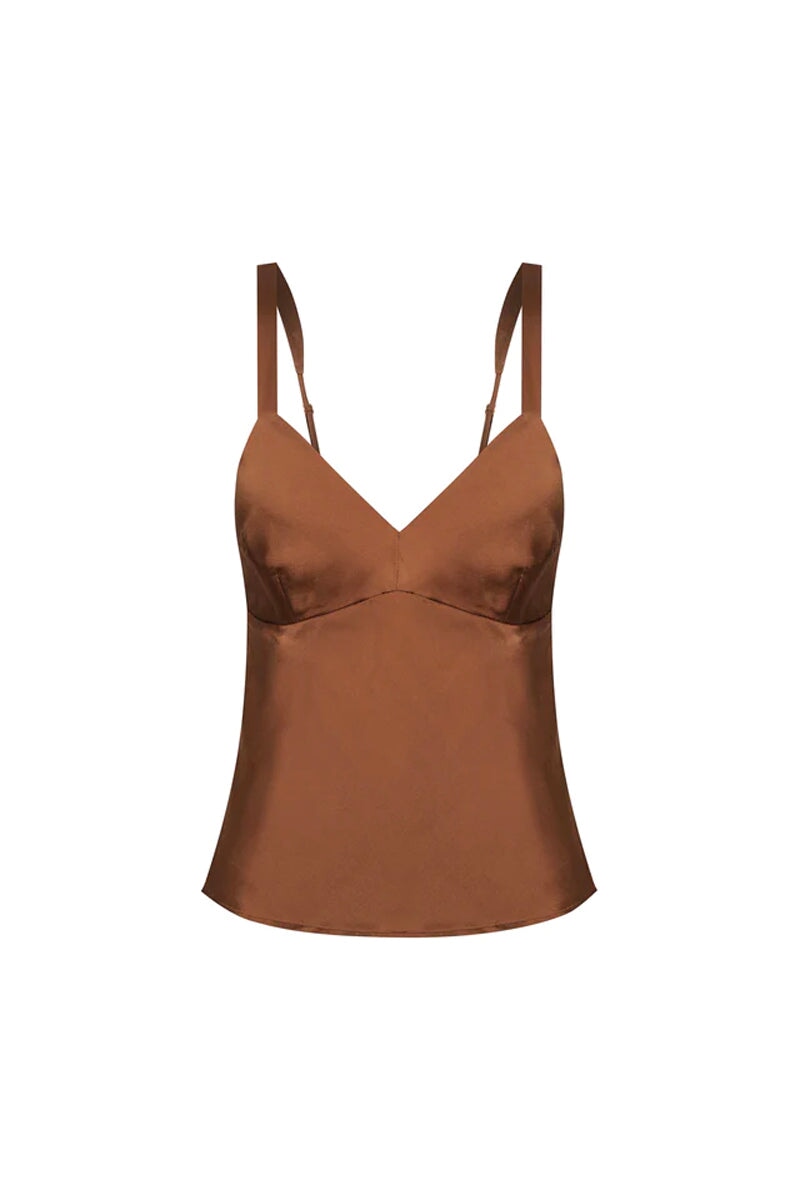 QUINN CLASSIC SILK CAMI-WALNUT Tops HANSEN AND GRETEL XS Walnut