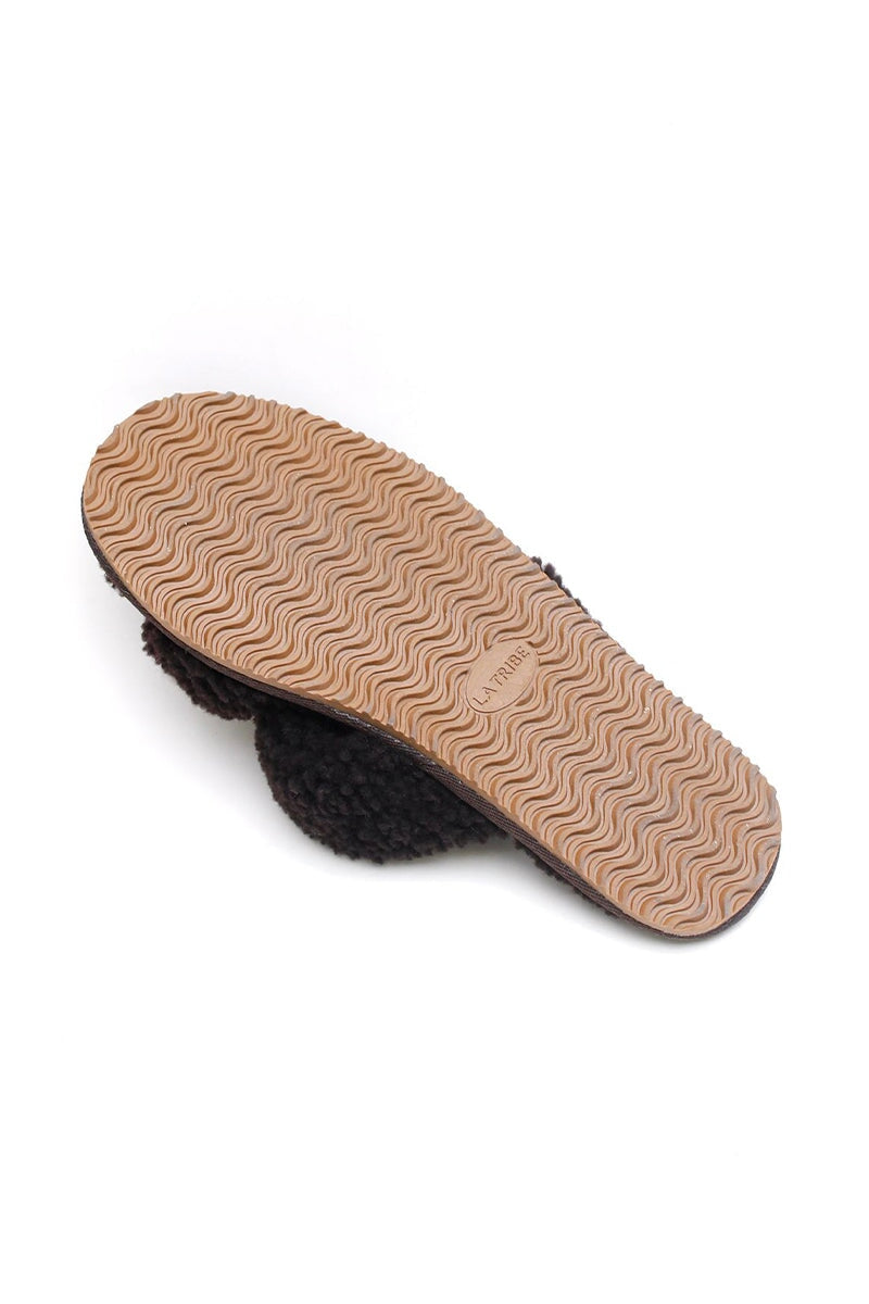 DOUBLE STRAP SHEARLING-DARK CHOCOLATE Shoes LA TRIBE