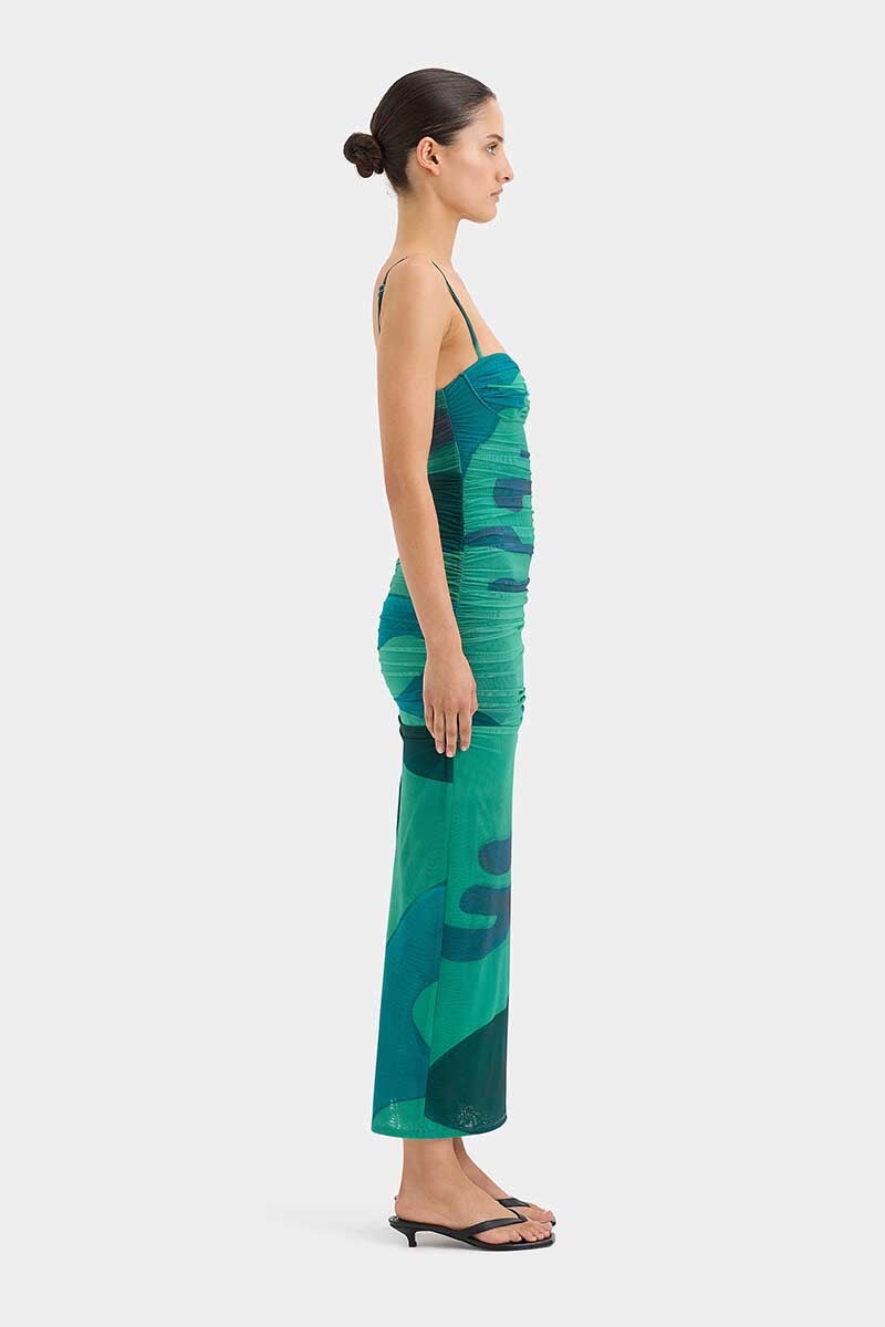 FRANKIE GATHERED MIDI DRESS-EMERALD REFLECTION Dress SIR.
