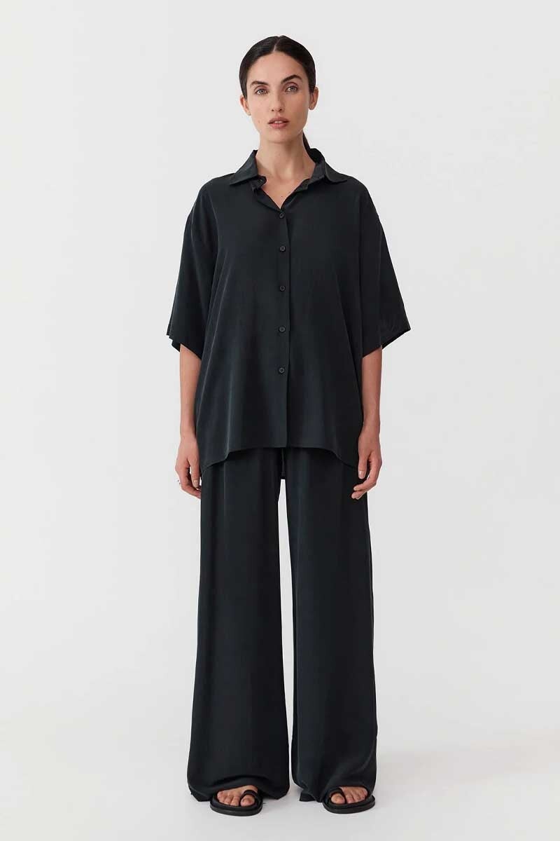 UNISEX SILK SHIRT-WASHED BLACK Tops ST AGNI