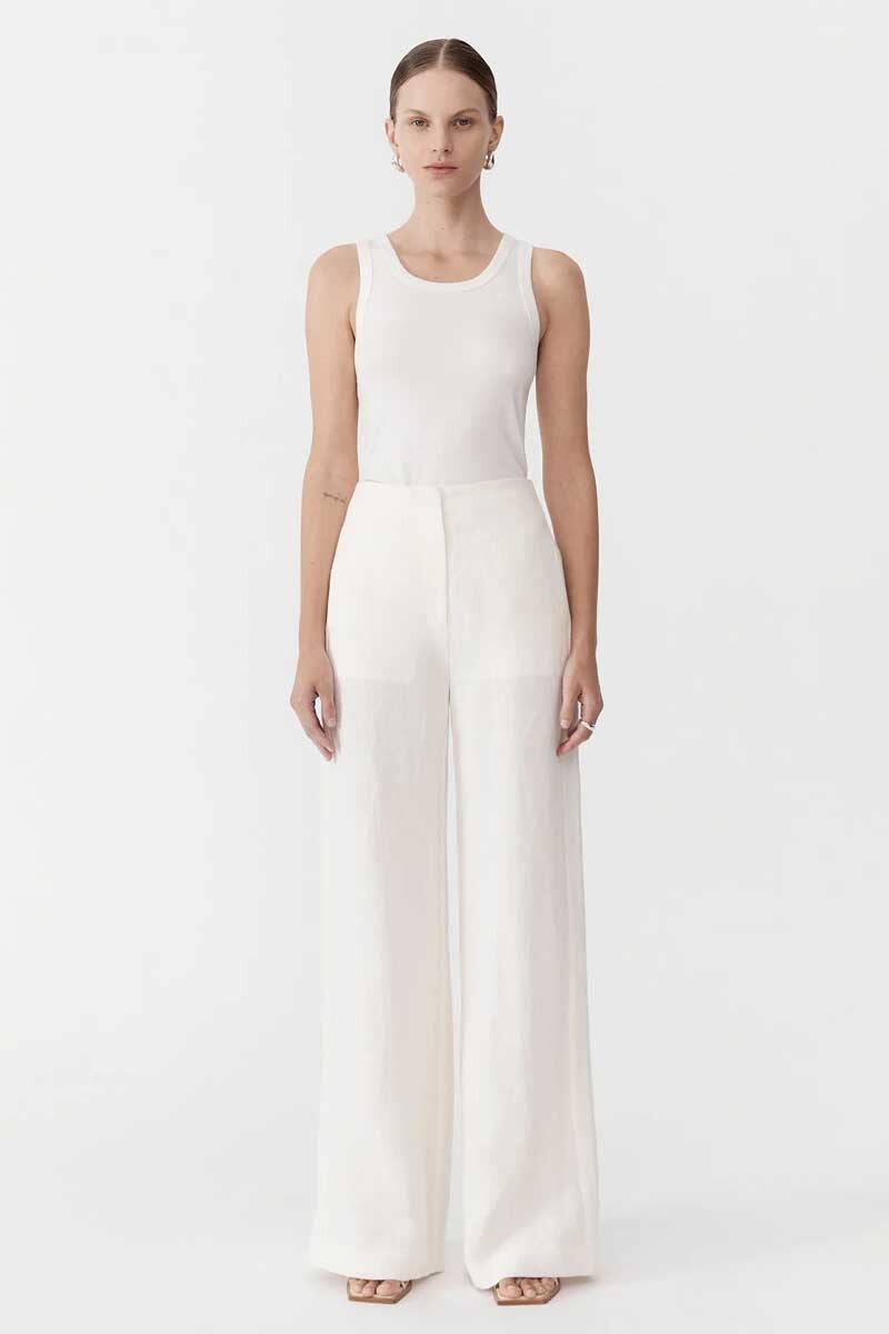 LINEN WIDE LEG PANTS-IVORY Pants ST AGNI