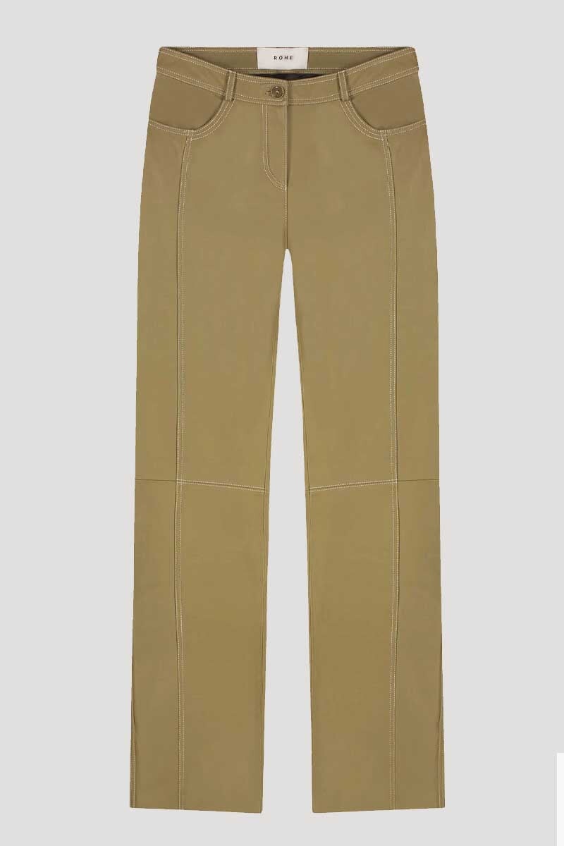 LEATHER CONTRAST STITCHED TROUSERS-GOLDEN PALM Pants Róhe 34 Golden Palm