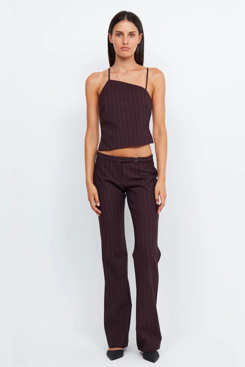 JADE ASYM TOP-PLUM PINSTRIPE Tops Bec and Bridge 6 Plum Pinstripe