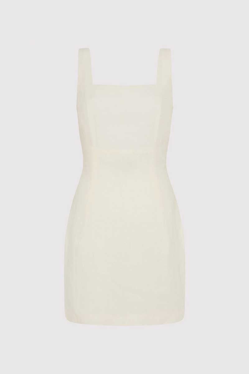 LINEN SQUARE NECK MINI DRESS-IVORY Dress ST AGNI XS Ivory