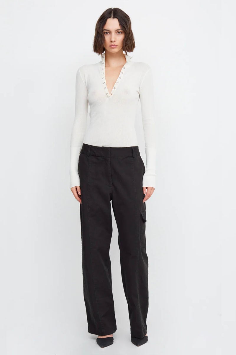 MEADOW SNAP LS KNIT TOP-IVORY Tops Bec and Bridge XS Ivory
